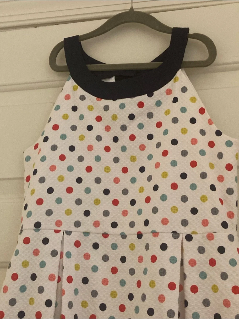 Florence Eiseman Girls White Multicolor Polka Dot Dress with Navy Trim